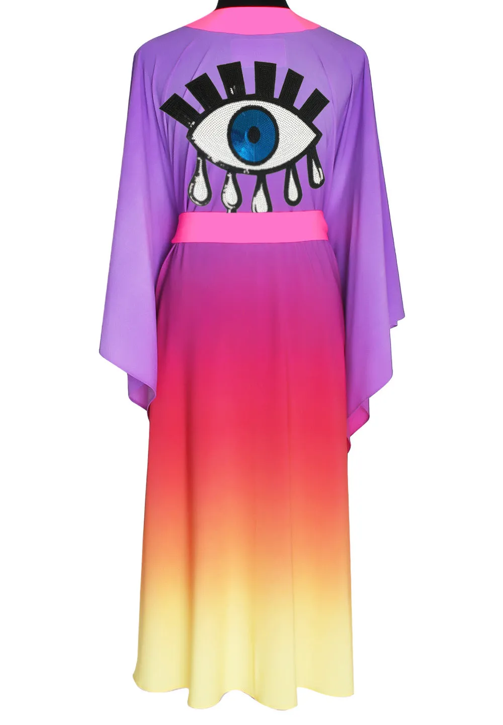 Monochrome Ombre - Love Kimono Evil Eye (Neon Pink) - Long