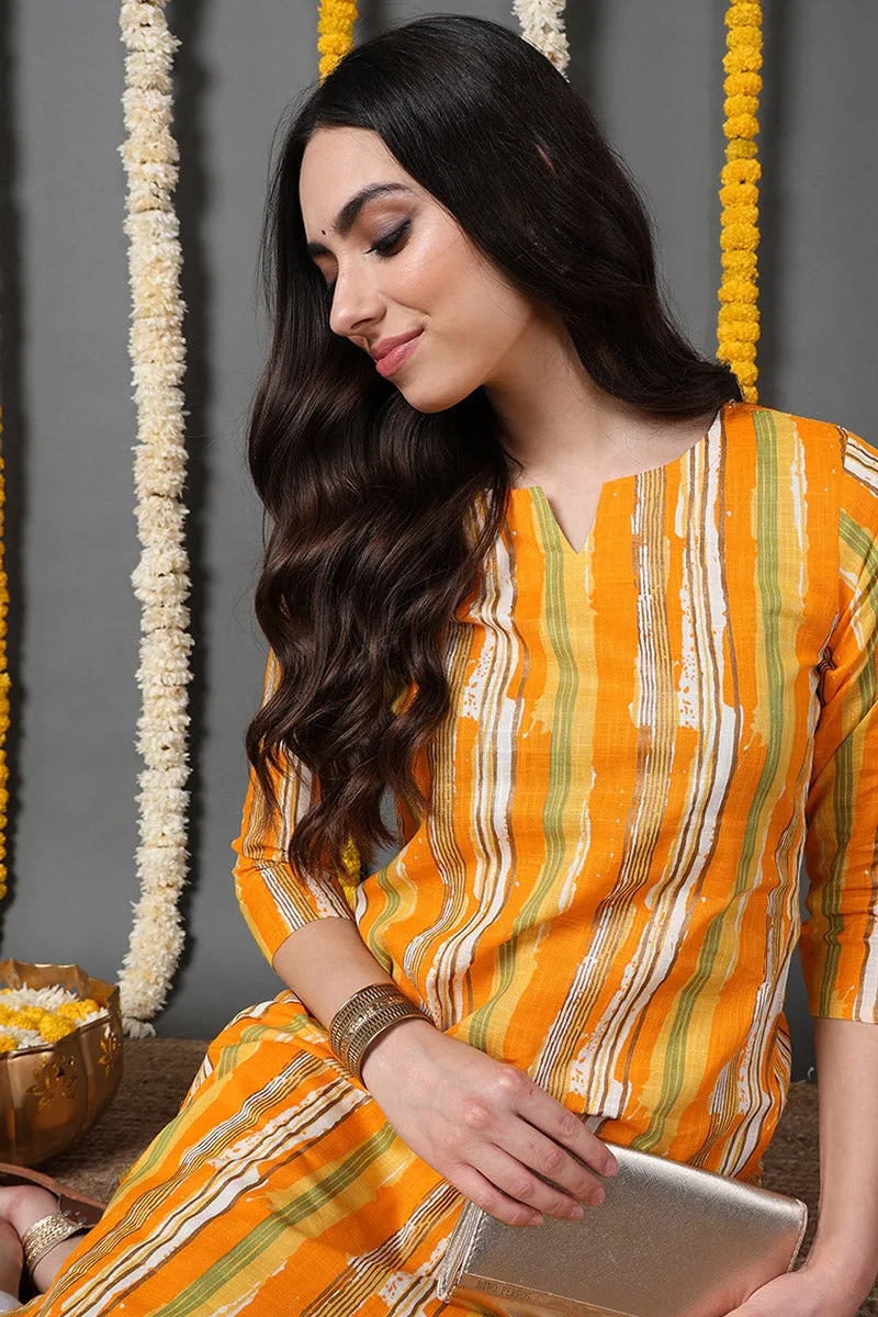 Printed Yellow Cotton Fabric Kurti