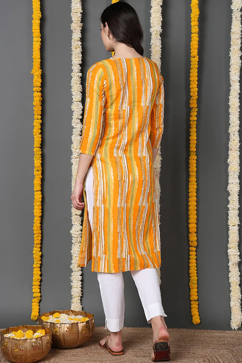 Printed Yellow Cotton Fabric Kurti