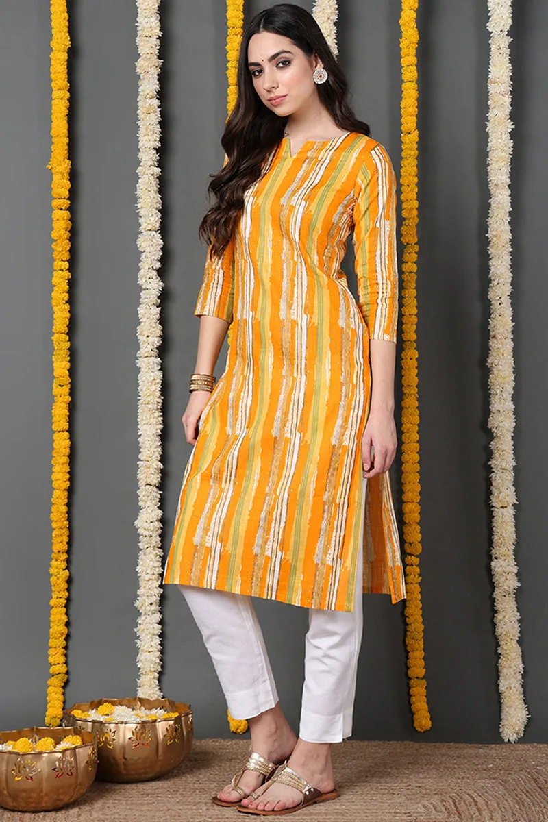Printed Yellow Cotton Fabric Kurti