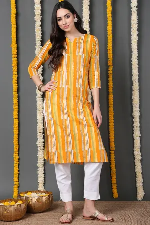 Printed Yellow Cotton Fabric Kurti