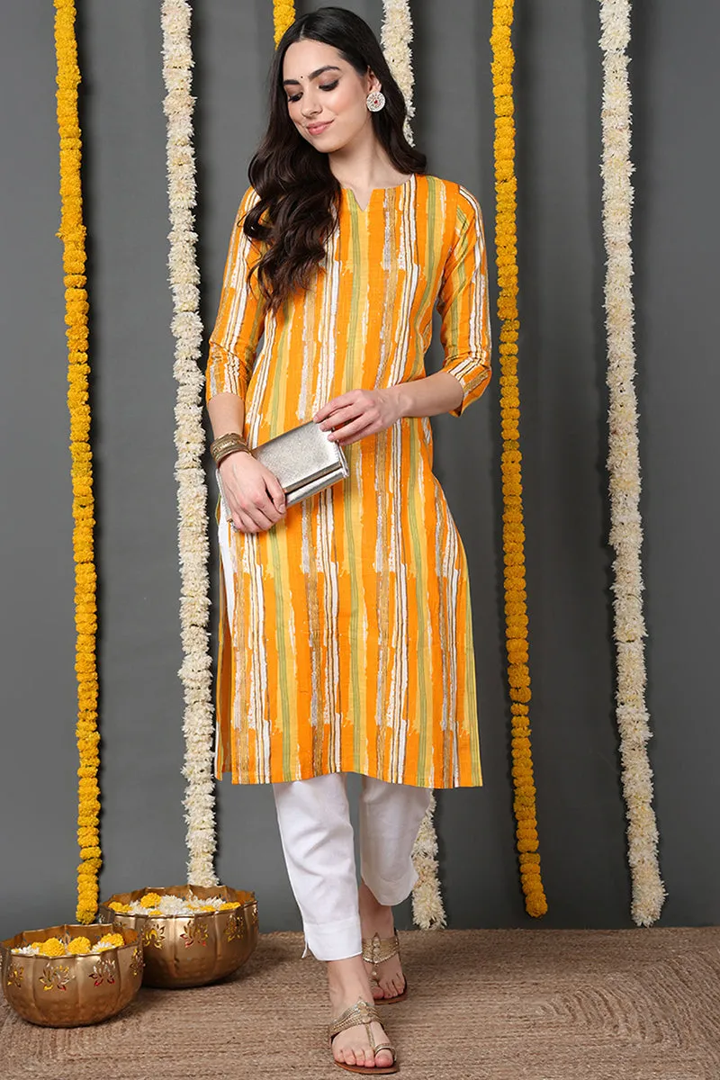 Printed Yellow Cotton Fabric Kurti