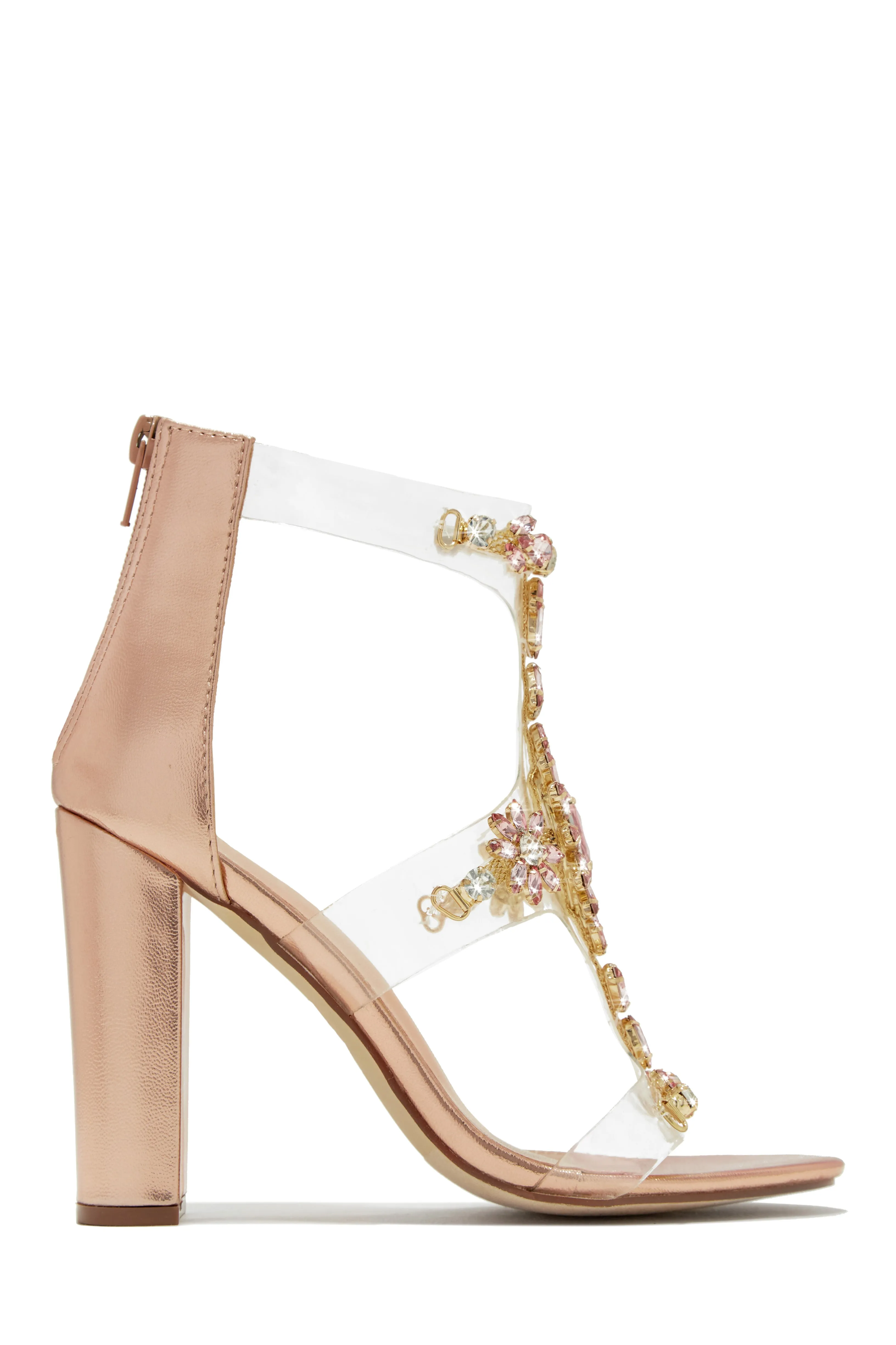 Queen Energy Embellished Clear Strap High Heels - Silver