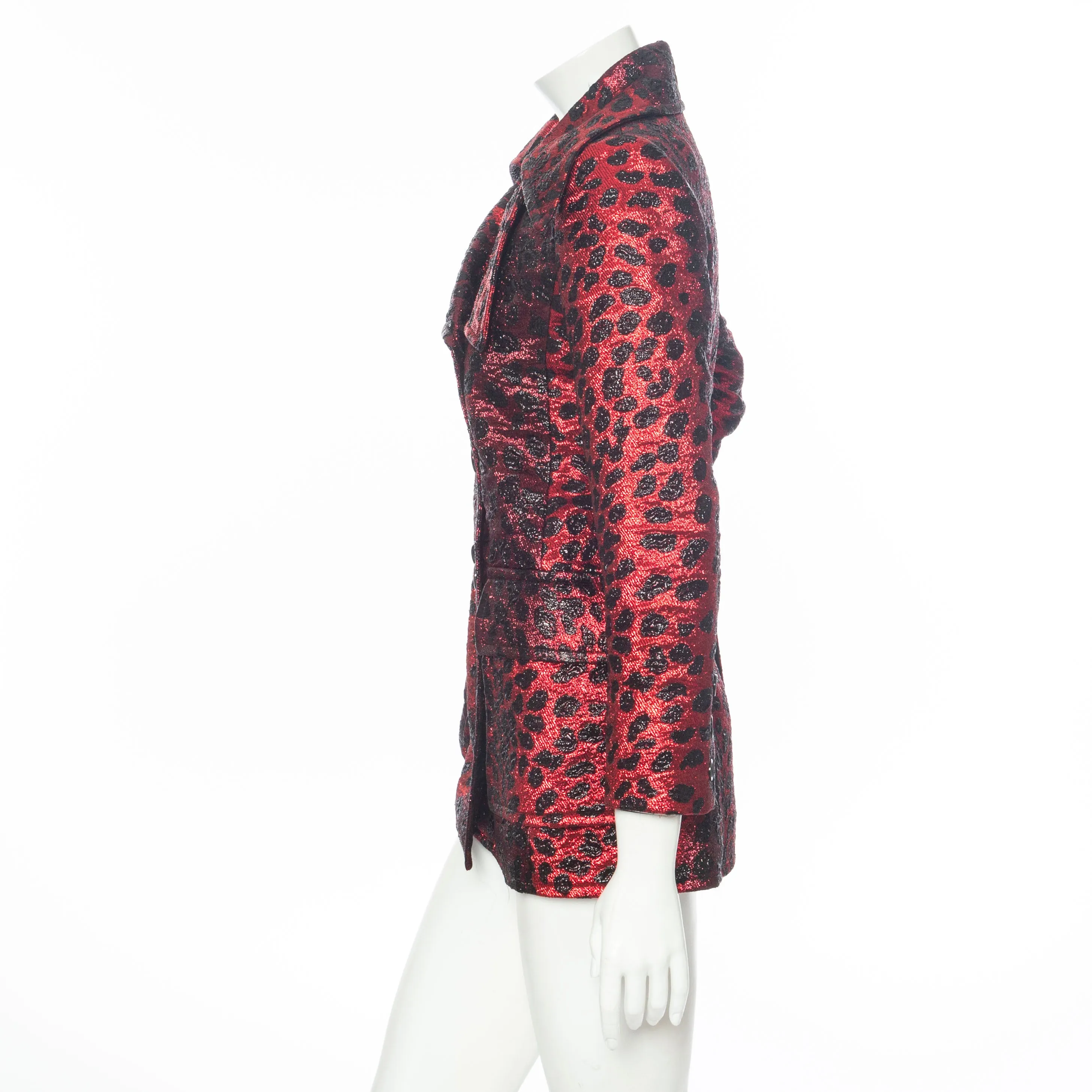 Red and Black Animal Print Two-Piece Jacket and Pant Suit