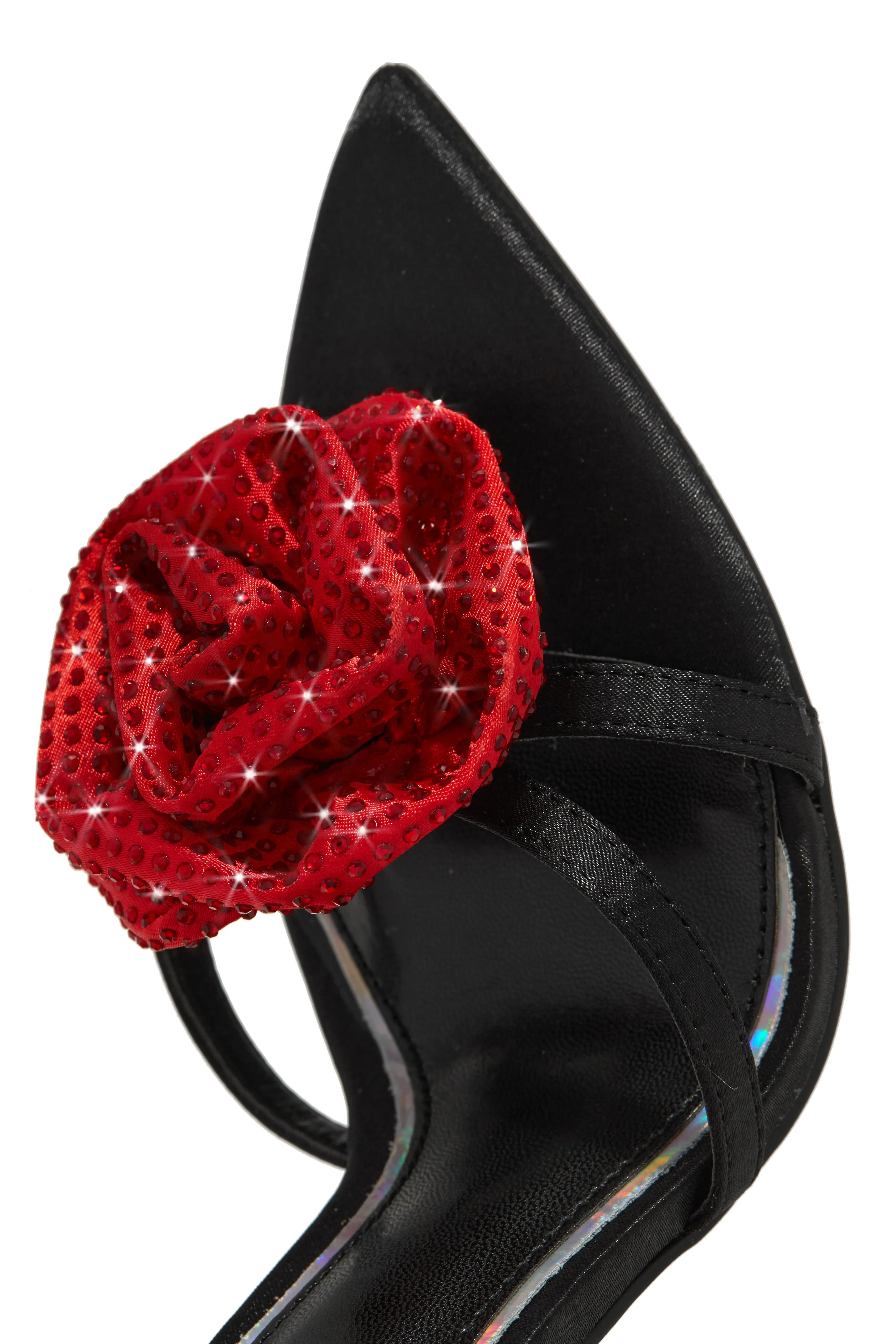 Rose Embellished Rose High Heels - Black Red