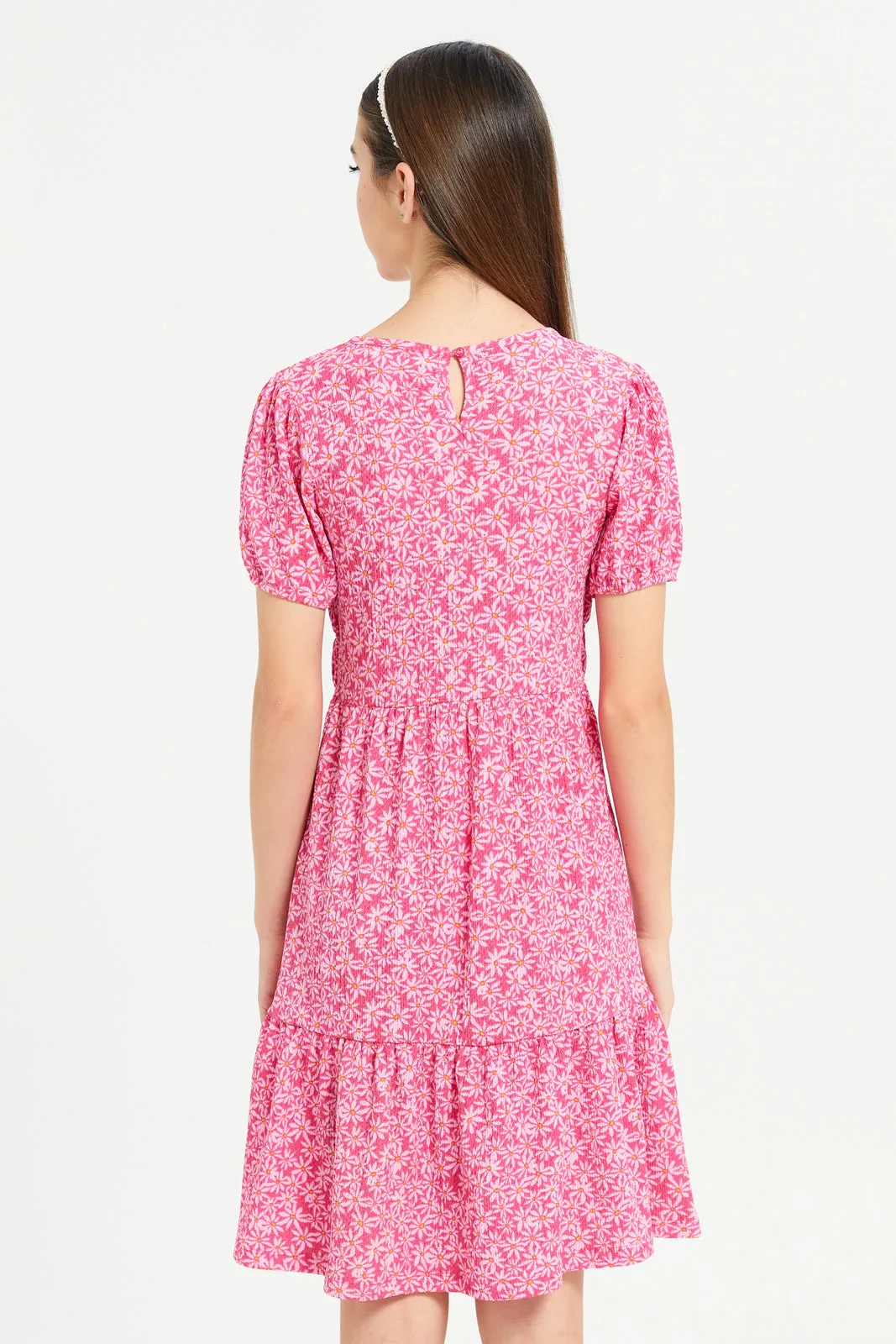 Senior Girls Fuchsia Floral Smocking Dress