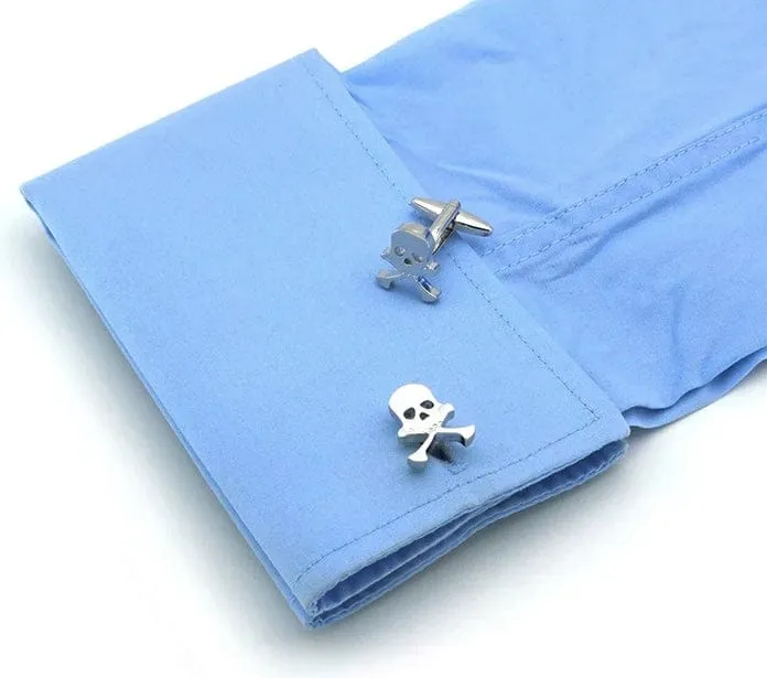 Skull Embroidered Necktie and Pocket Square Jacquard Woven High Quality Set