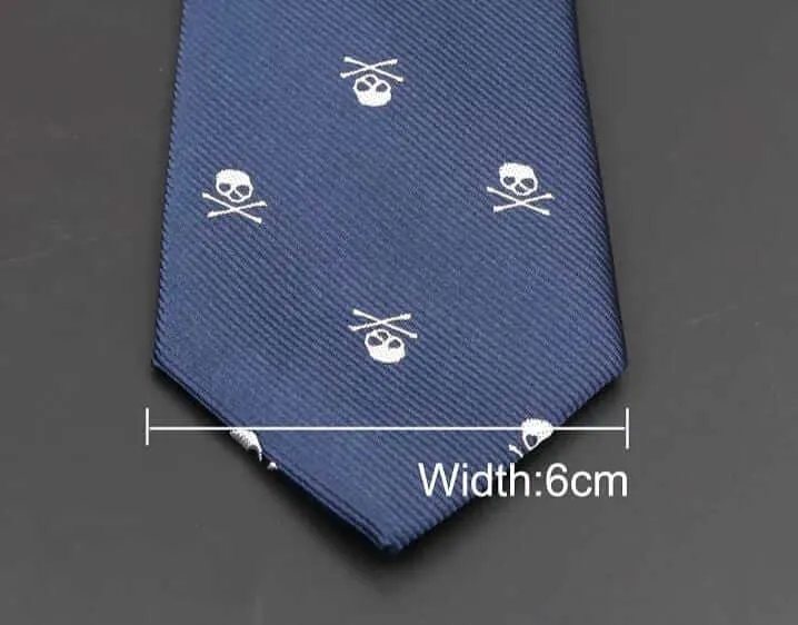 Skull Embroidered Necktie and Pocket Square Jacquard Woven High Quality Set