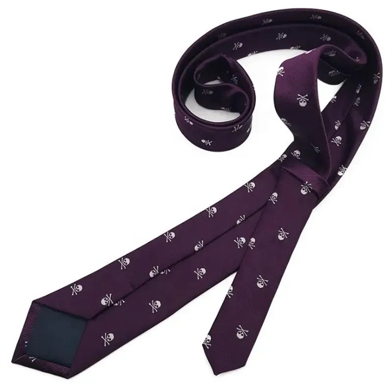 Skull Embroidered Necktie and Pocket Square Jacquard Woven High Quality Set