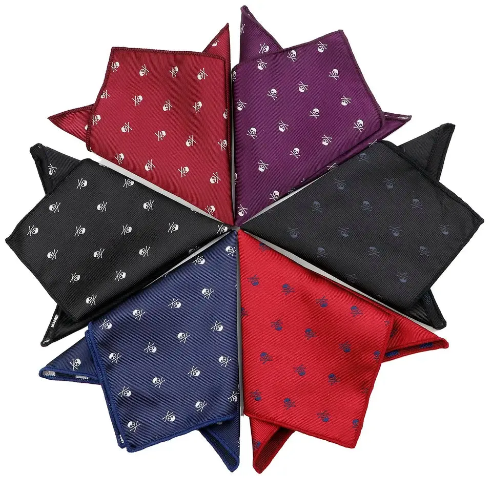 Skull Embroidered Necktie and Pocket Square Jacquard Woven High Quality Set