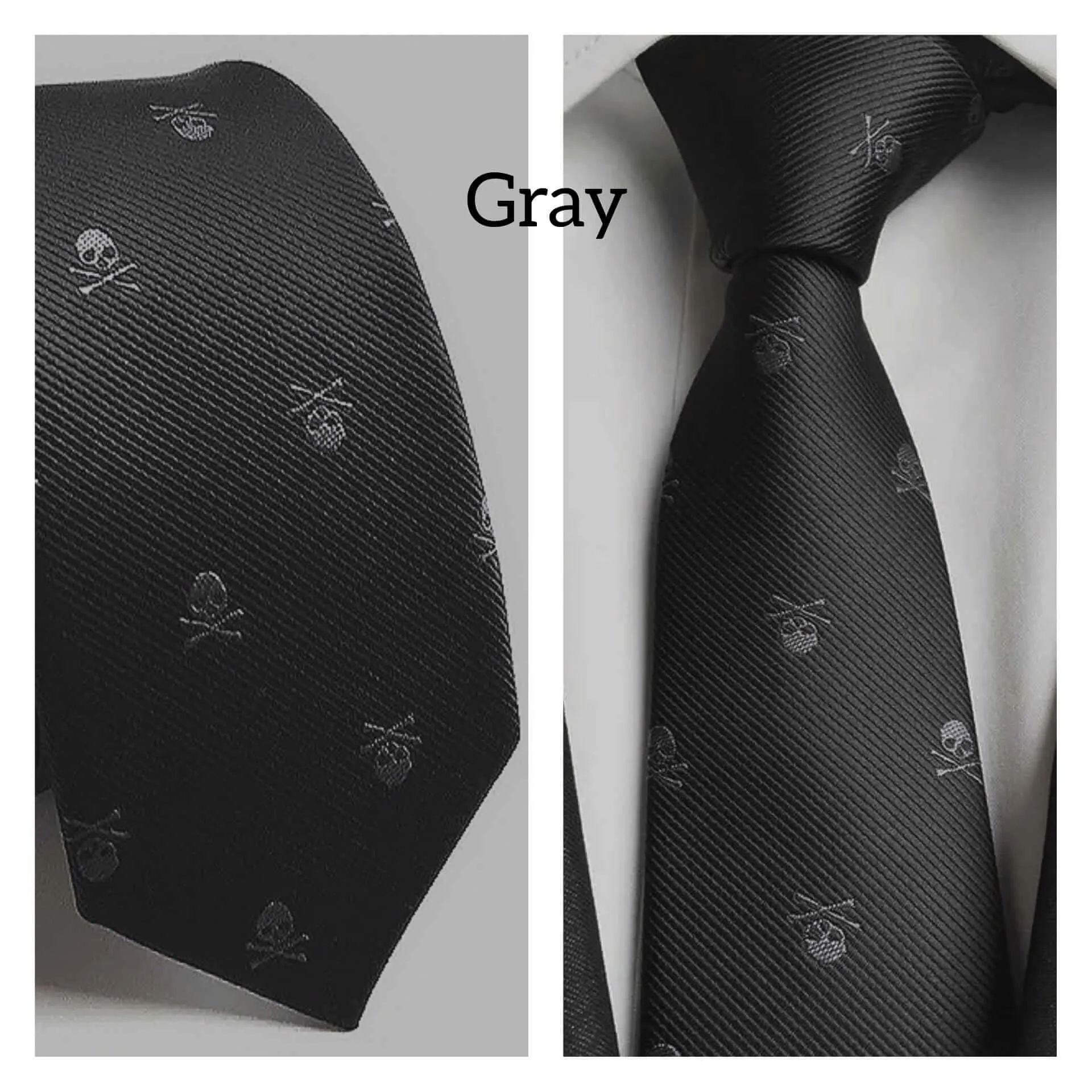 Skull Embroidered Necktie and Pocket Square Jacquard Woven High Quality Set