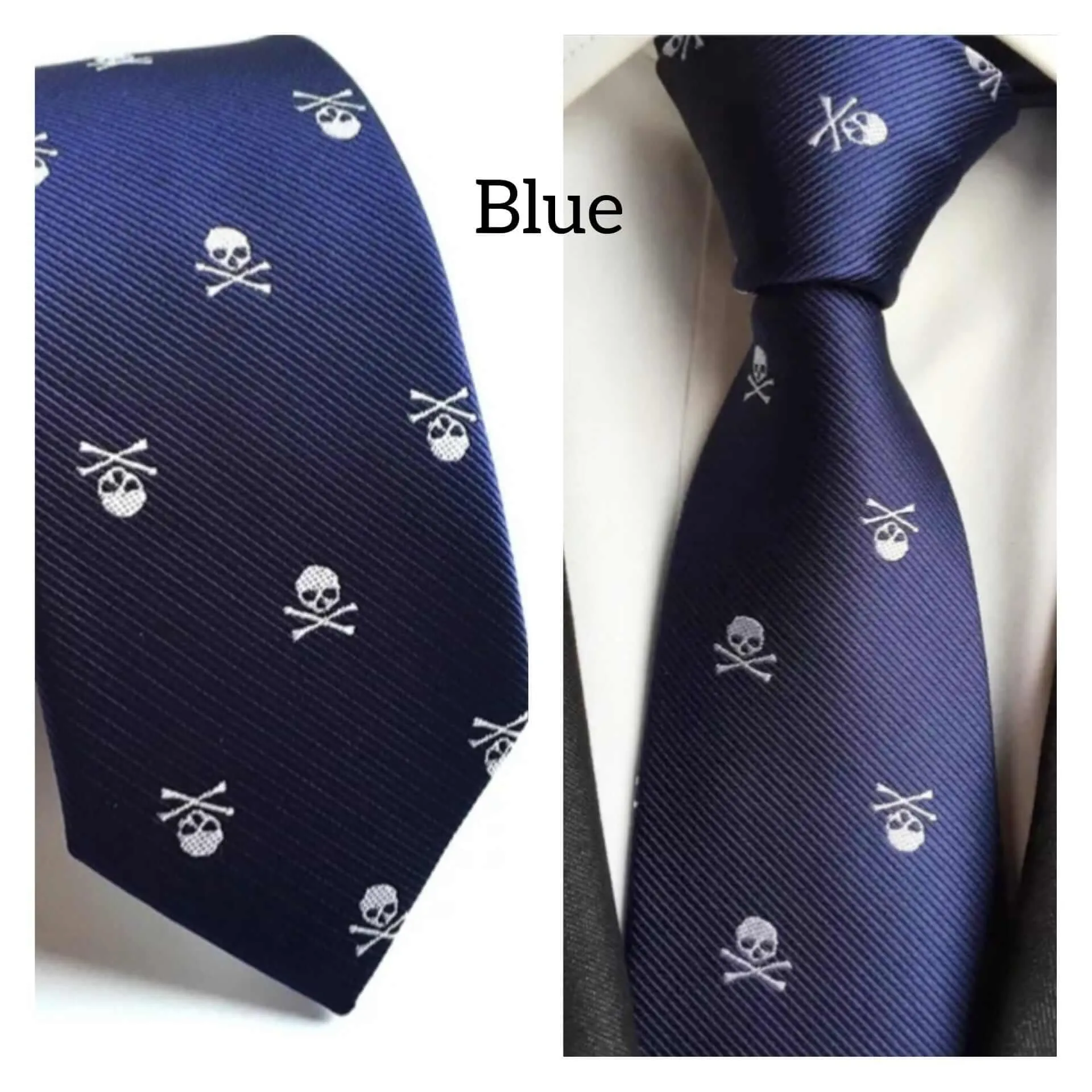 Skull Embroidered Necktie and Pocket Square Jacquard Woven High Quality Set