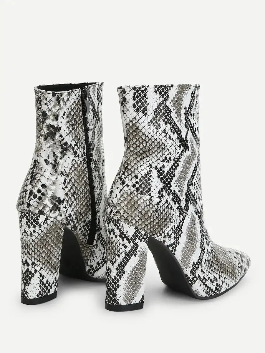 Snakeskin Side Zipper Ankle Boot