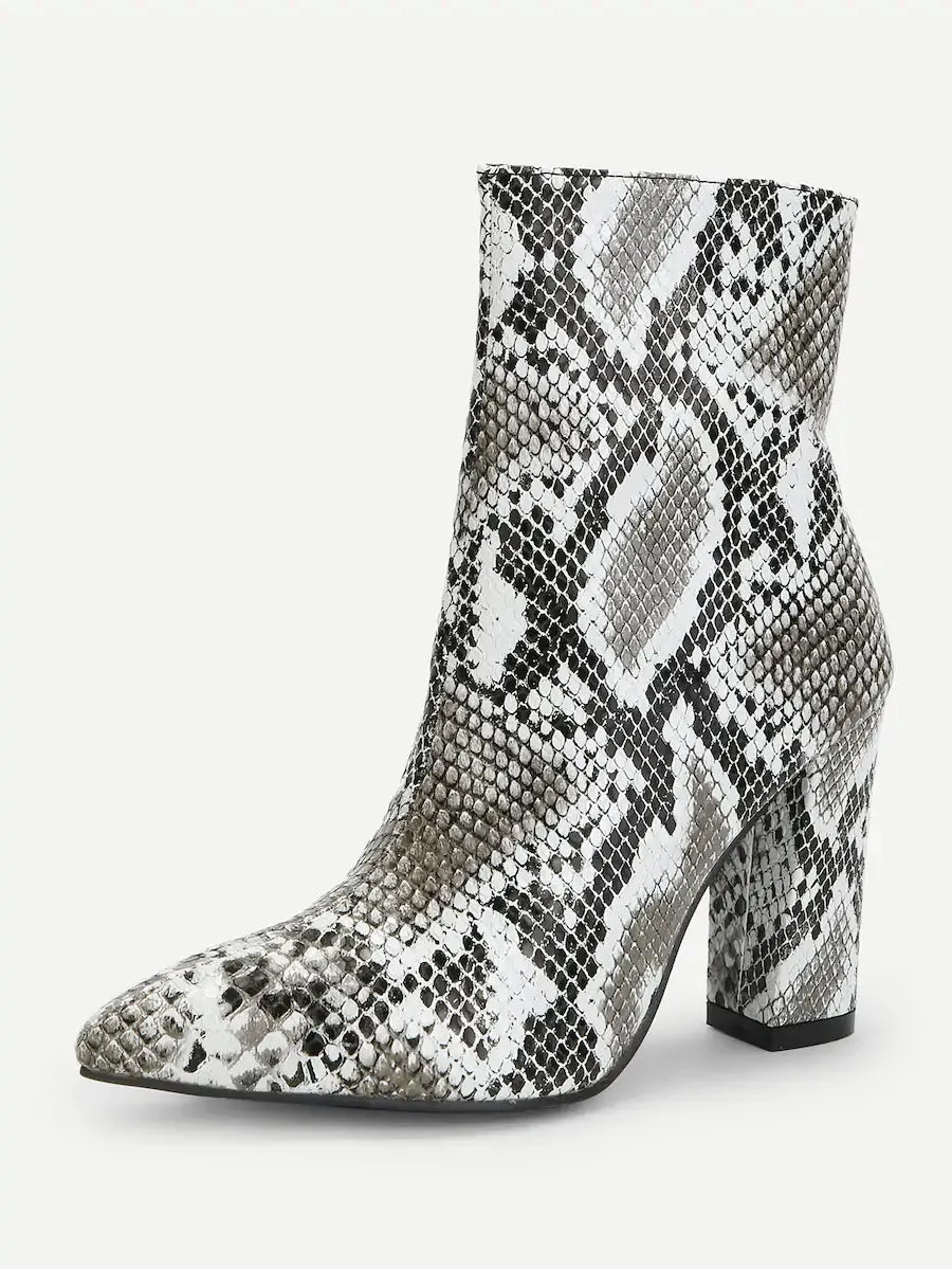 Snakeskin Side Zipper Ankle Boot