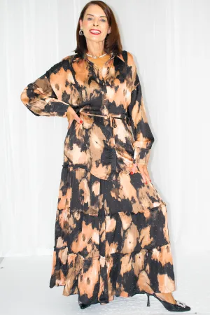 Sophia Diamante Detail Abstract Print Suit in Rust/Black