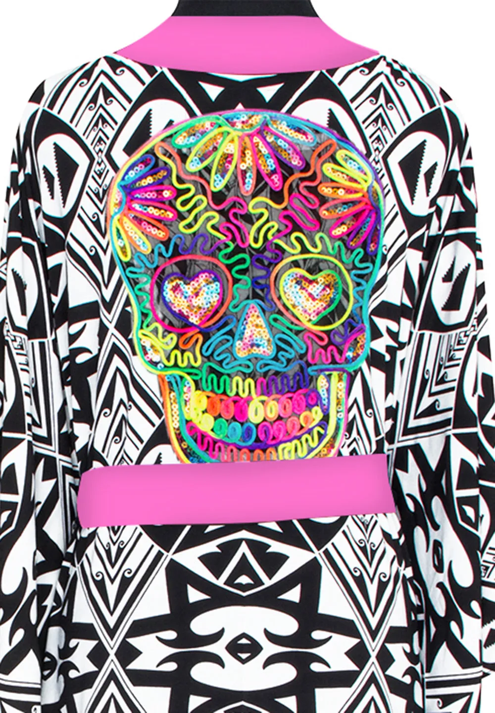 Tulum – Tribal Kimono Skull (Neon Pink)