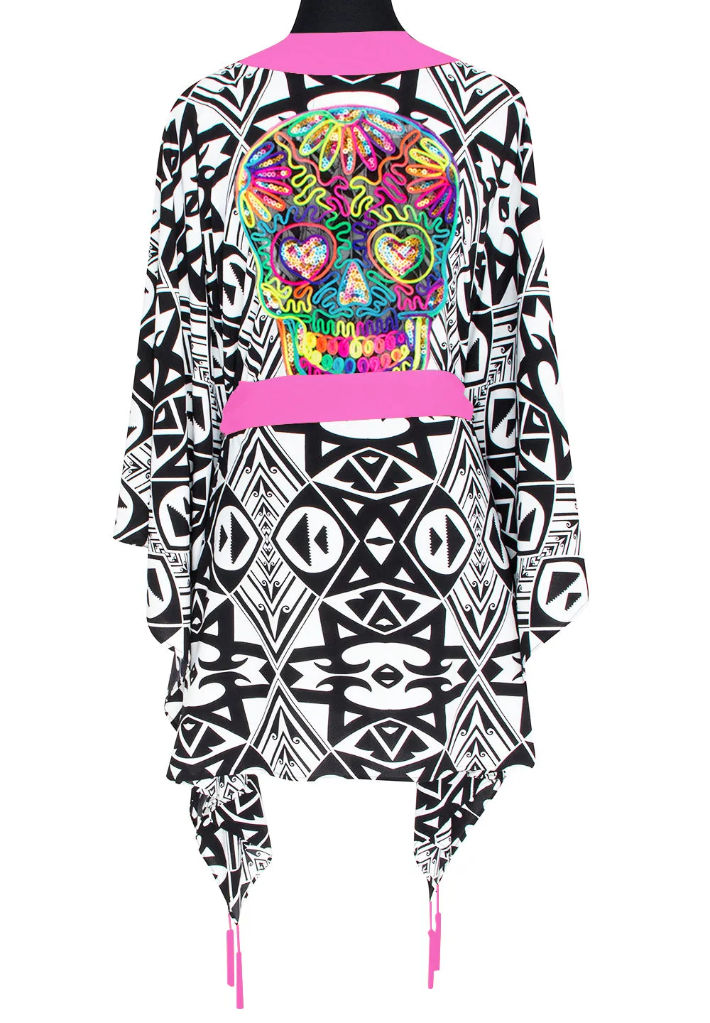 Tulum – Tribal Kimono Skull (Neon Pink)