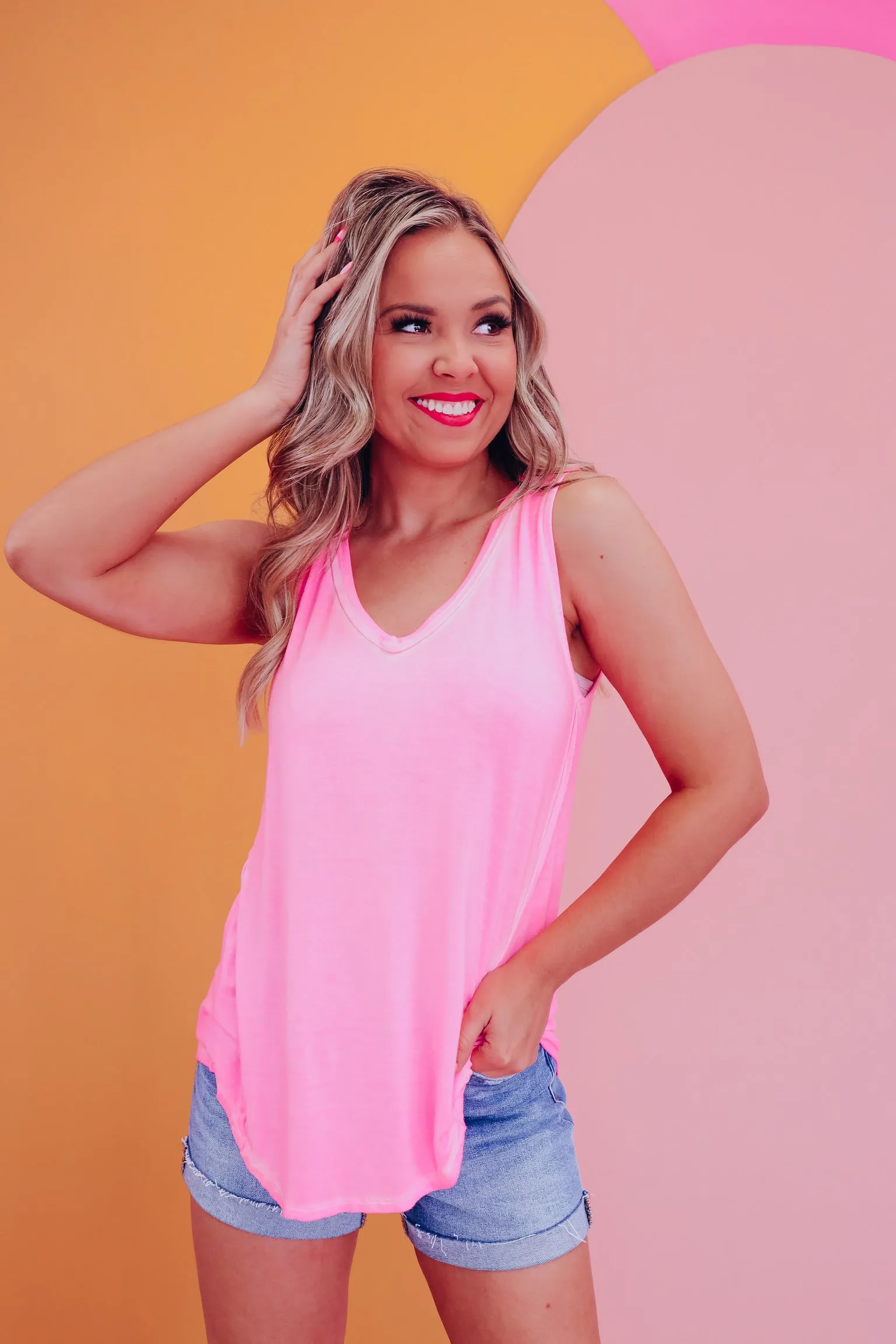 Vintage Vibe V-Neck Tank - Mineral Wash Pink