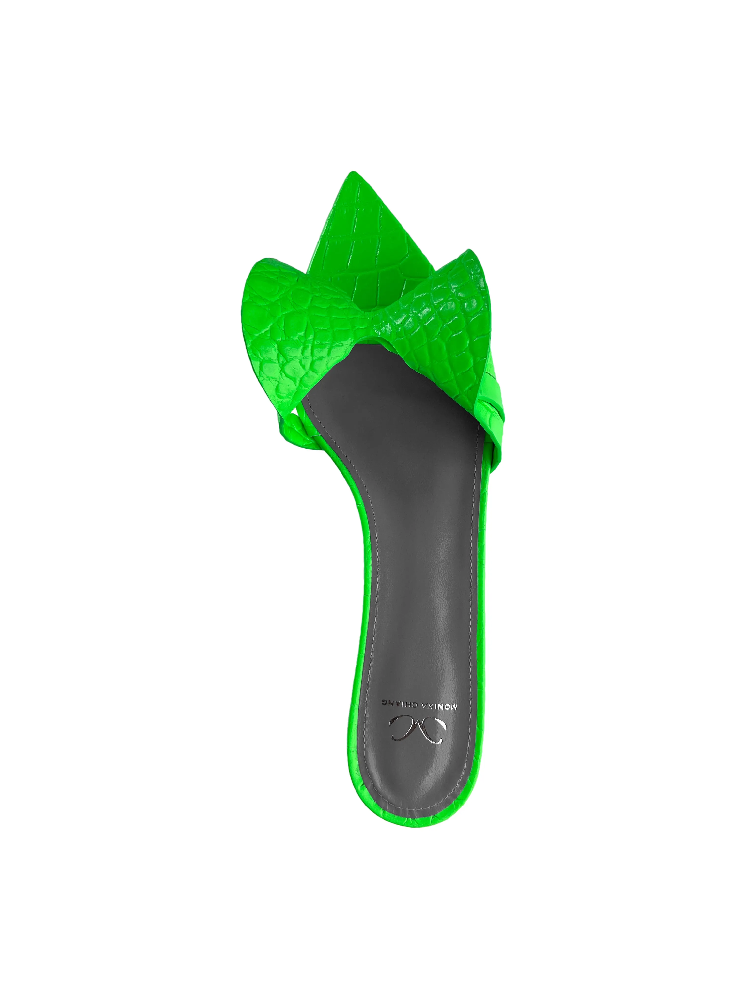 VITA NEON GREEN EMBOSSED LEATHER SLIDES