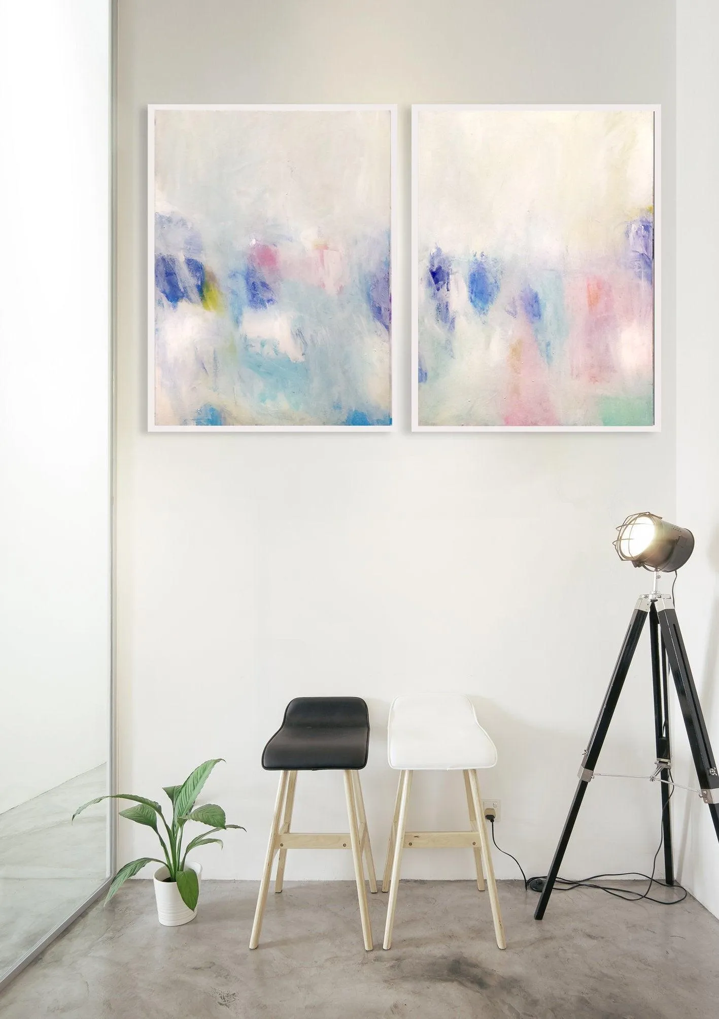 Wall art set of 2 prints, white abstract art, Bedroom prints set, Modern white set of paintings, living room wall art