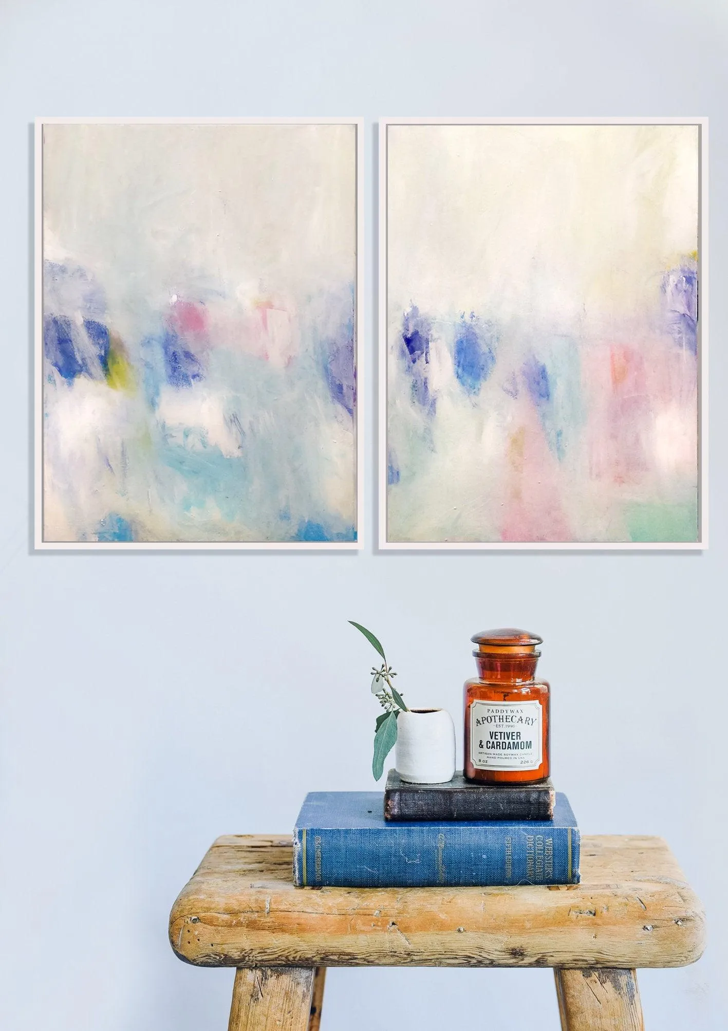 Wall art set of 2 prints, white abstract art, Bedroom prints set, Modern white set of paintings, living room wall art