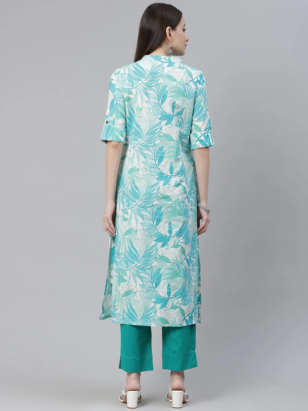 Women'S Floral Print White Cotton Flex Kurta